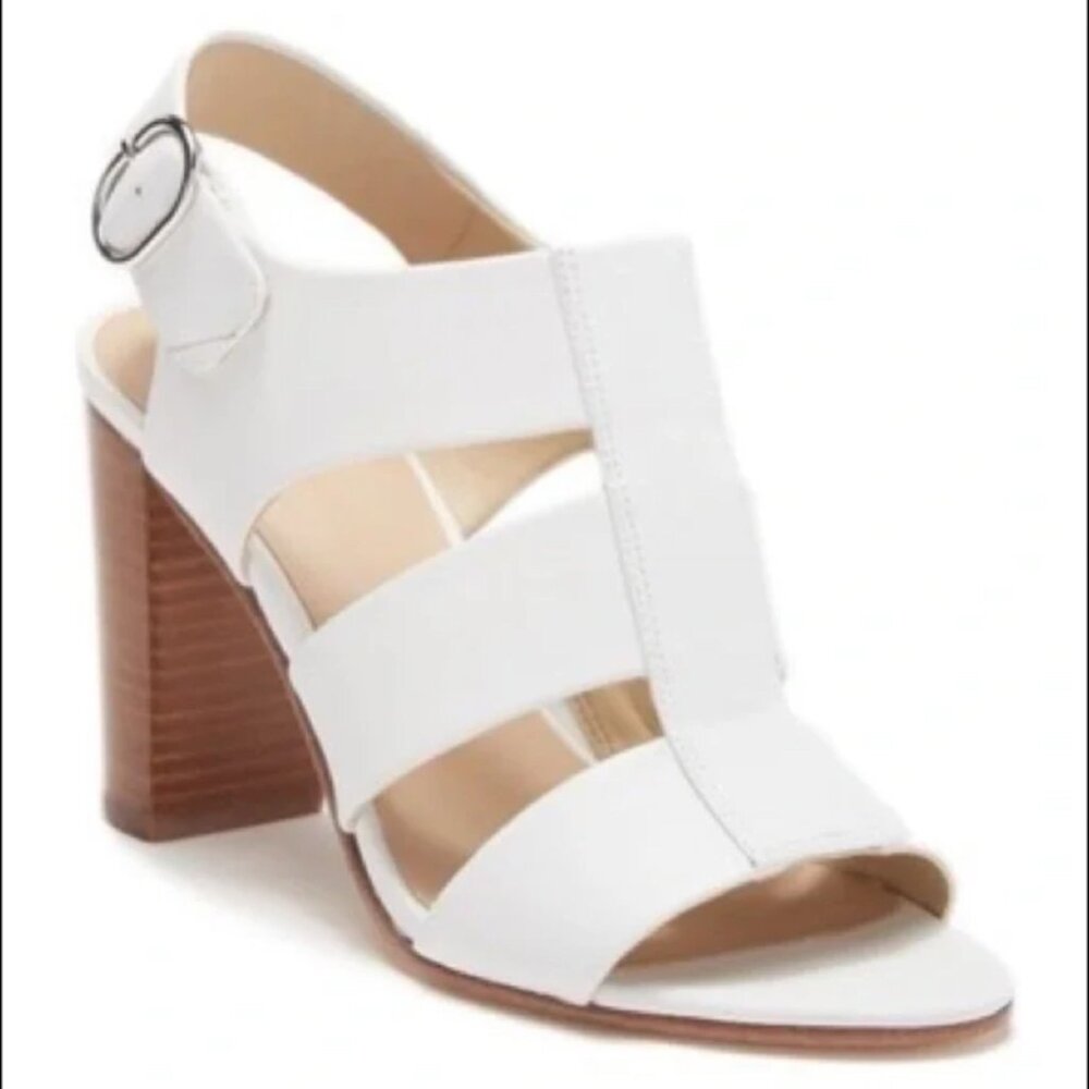 VIA SPIGA Genesis Square Block Heel Caged Sandal High Heels White Women's Size 8